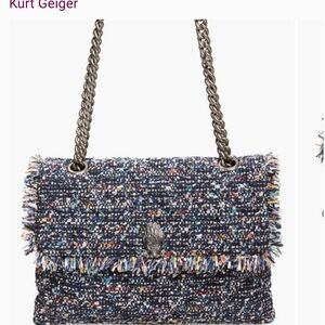 NWTS Kurt Geiger Tweed Large Kensington Bag Black Blue Shoulder bag.